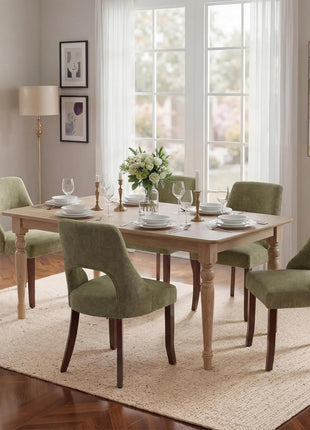 Set of 2 Mid-Century Modern Chenille Upholstered Dining Chairs with Solid Wood Legs in Green for Kitchen and Dining Room