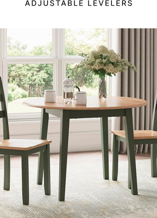 Gesthaven Contemporary Armless Dining Chair Set of 2 by Signature Design by Ashley, Solid Wood Frame, Contoured Mango Wood Veneer Seat, Adjustable Levelers, Green and Light Brown Finish
