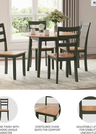 Gesthaven Contemporary Armless Dining Chair Set of 2 by Signature Design by Ashley, Solid Wood Frame, Contoured Mango Wood Veneer Seat, Adjustable Levelers, Green and Light Brown Finish