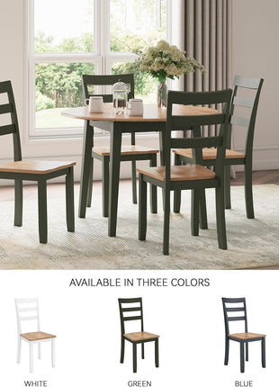Gesthaven Contemporary Armless Dining Chair Set of 2 by Signature Design by Ashley, Solid Wood Frame, Contoured Mango Wood Veneer Seat, Adjustable Levelers, Green and Light Brown Finish