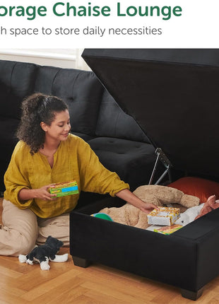 Luxurious Velvet Black Sectional Sleeper Sofa with Storage Chaise – Ideal Pull-Out Bed for Your Living Room