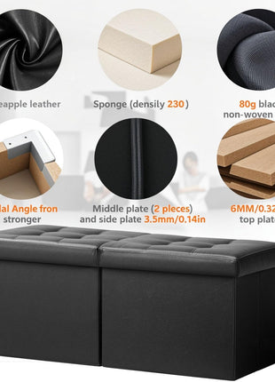 34-Inch Black Leather Storage Ottoman Bench with Padded Seat and Flip-Top Lid for Living Room and Bedroom