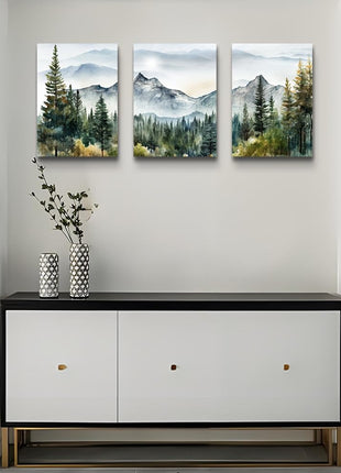 Contemporary Abstract Mountain and Forest Landscape Canvas Art Set - 3-Piece Framed Wall Decor for Living Room, Bedroom, and Office
