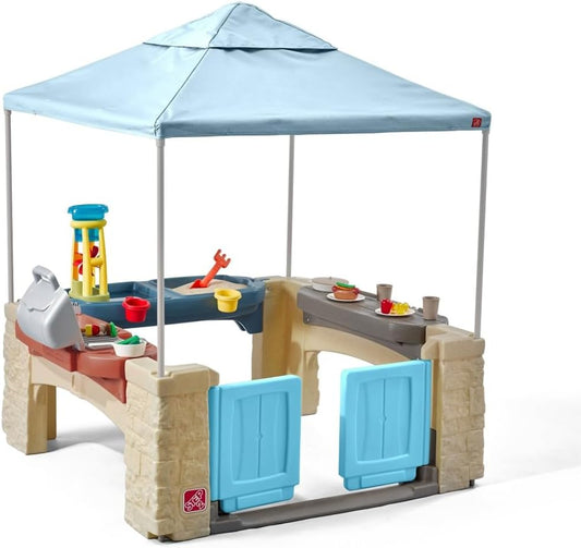All around Playtime Patio with Canopy Playset – Shaded Outdoor Playhouse for Kids with Realistic, Interactive Features, Room for Multiple Toddlers to Play – Dimensions: 60" H X 47.5" W X 47.5" D