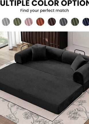 79-Inch 5-in-1 Convertible Sofa Bed - Elegant Black Modular Lounge and Floor Sleeper for Enhanced Comfort