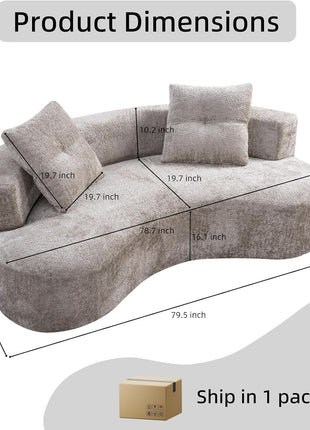 79-Inch Curved Loveseat Sofa for Living Room, Extra Deep Seat Cloud Boneless Couch with Two Throw Pillows, Modern Luxury Chenille Floor Sofa in Camel
