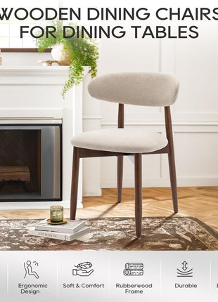 Set of 6 Contemporary Upholstered Wooden Dining Chairs with Foot Pegs in Beige for Farmhouse Kitchens