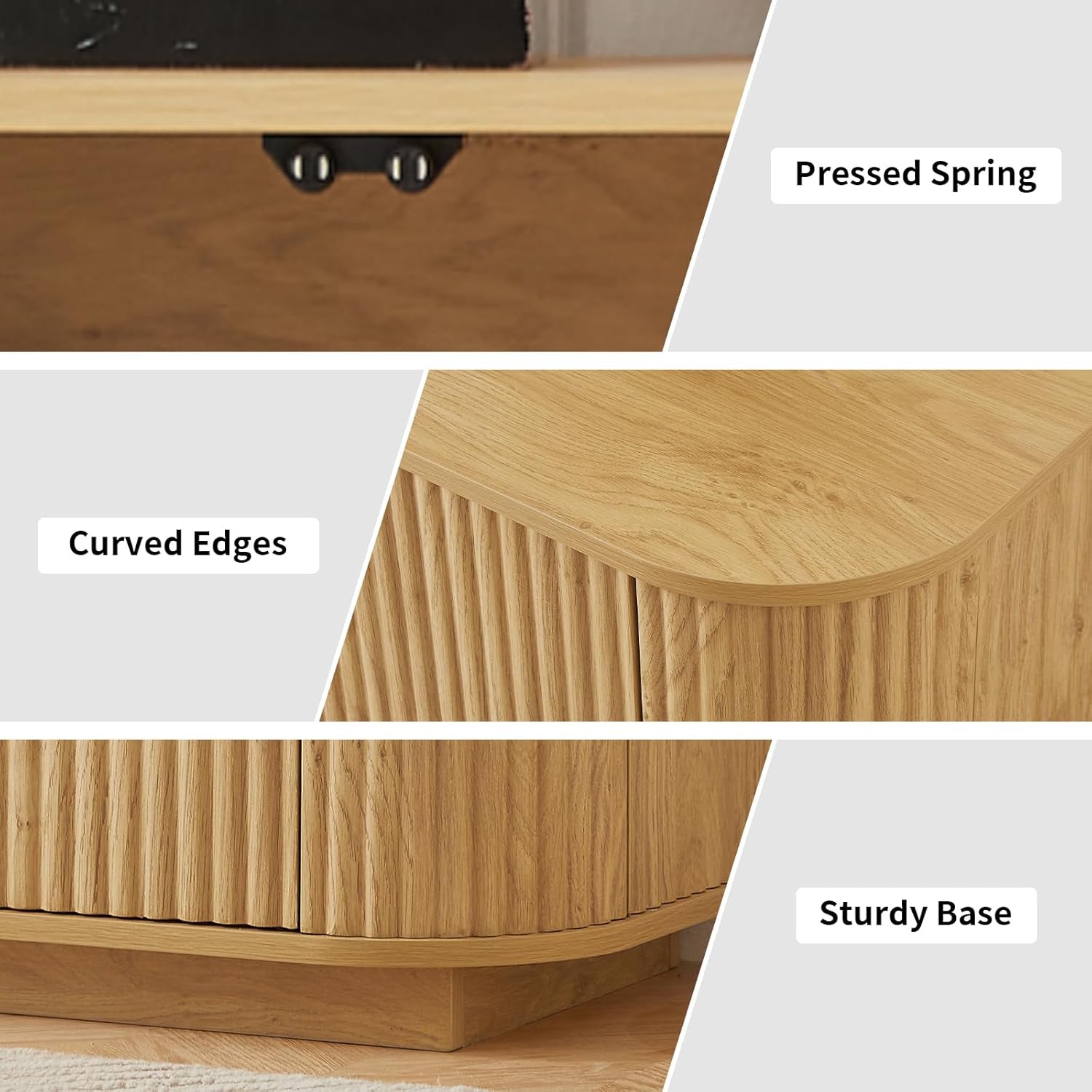 64" Sideboard Buffet Cabinet with Storage, Wooden Fluted Storage Cabinet Sideboard Credenza with Adjustable Shelves Pressed Spring for Kitchen Living Room (Natural Oak)