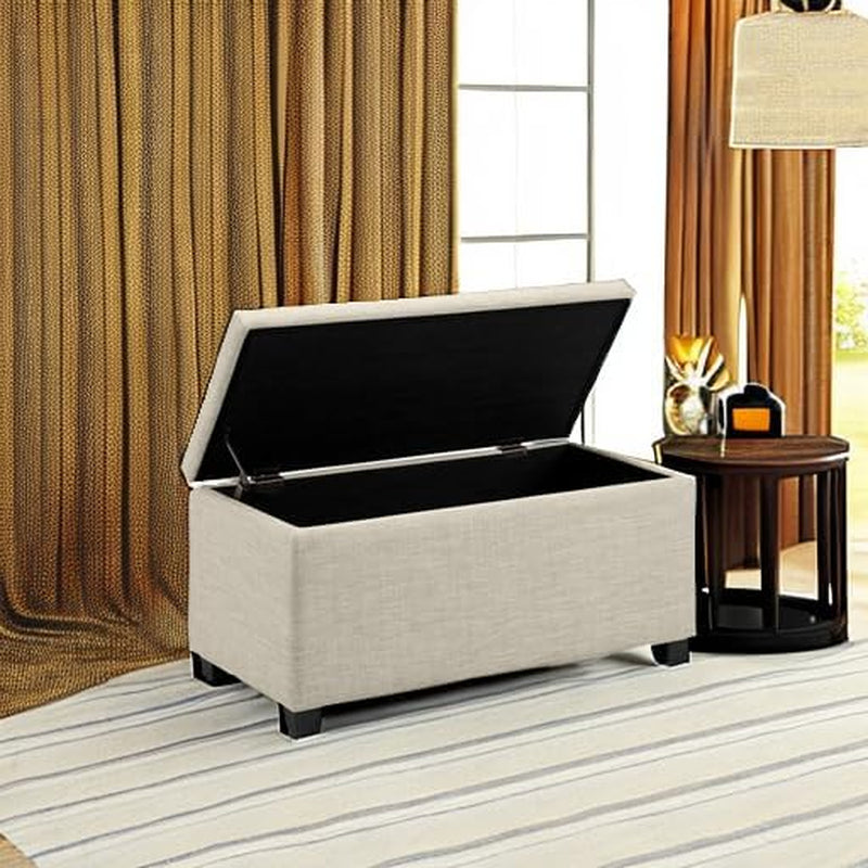 Upholstered Storage Rectangular Ottoman and Entryway Bench, Polyester, Beige, 35.5"W X 16.5"D X 17"H