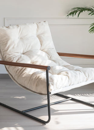 Contemporary Upholstered Accent Chair with Metal Frame and Wooden Armrests, Perfect for Living Room, Bedroom, Balcony, and Reading Nook, Beige