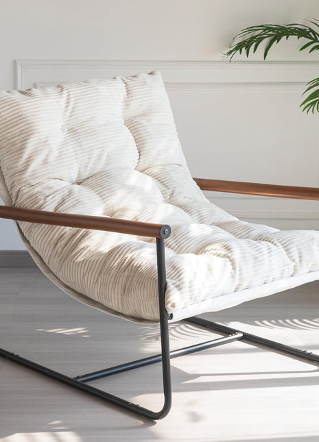 Contemporary Upholstered Accent Chair with Metal Frame and Wooden Armrests, Perfect for Living Room, Bedroom, Balcony, and Reading Nook, Beige