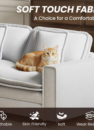107" Modular Sectional Sofa with Ottoman, Deep 4-Seat L-Shaped Couch, Beige Cloud Couch with Throw Pillows for Living Room