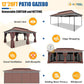 Gazebo 12X20, Outdoor Gazebo on Clearance with Double Ventilated Arc Roof, Privacy Curtains & Mosquito Netting, Easy Set up Canopy Tent with Stable Metal Frame for Patio, Brown