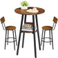 3 Pieces round Bar Height Table and Chairs Set, round Dining Table Set, Pub Table and Chairs for Small Space, 2 Tier Kitchen Table and Bar Stools with Back, Rustic Brown BF35BT01