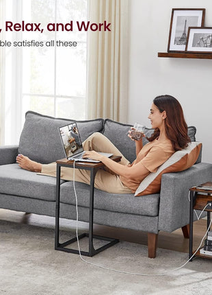 Set of 2 Rustic Brown and Black End Tables with Charging Station, Nightstands Featuring Outlets and USB Ports, Ideal for Living Room and Bedroom with Storage Shelf