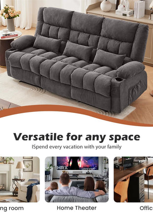Oversized 3-Seat Manual Recliner Sofa with Cup Holders and Ergonomic Design for Living Room, Featuring Side Pocket for Adults