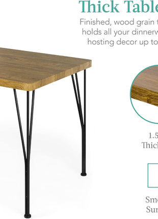 5-Piece Contemporary Rectangular Dining Table Set with Metal and Wood Finish for Kitchen and Dining Room, Featuring 4 Chairs - Brown