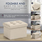 Small Storage Ottoman Foldable Collapsible Rectangle Linen Ottoman Foot Rest Stool Seat, for Living Room, Bedroom, Home Office, Dorm - 12 X 16 X 12, Beige
