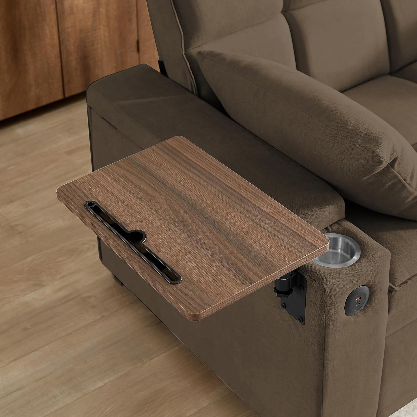 Convertible Sleeper Sofa Bed with 360° Swivel Table & USB Ports, Tufted Chenille Loveseat Pull-Out Couch with Storage Armrest & Cup Holders, 6-Level Adjustable Backrest