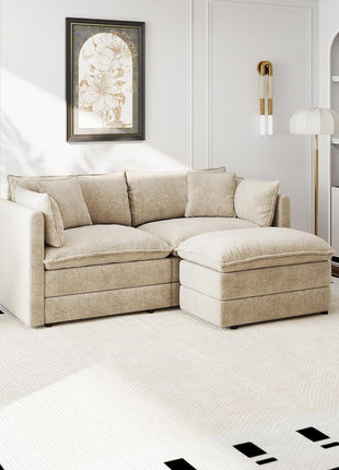 Modern Modular Sectional Sofa - Convertible Chenille Loveseat Couch with Movable Ottoman for Living Room, 77.16 Inch Deep 2-Seater (Camel)