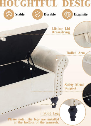 51-Inch Beige Chenille Upholstered Storage Ottoman Bench for Bedroom and Living Room