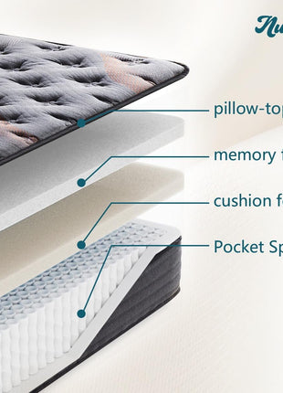 11.4-Inch Queen Hybrid Mattress with Medium Firm Pocket Springs for Enhanced Pressure Relief, Conveniently Packaged for Bedroom or Guest Room Use