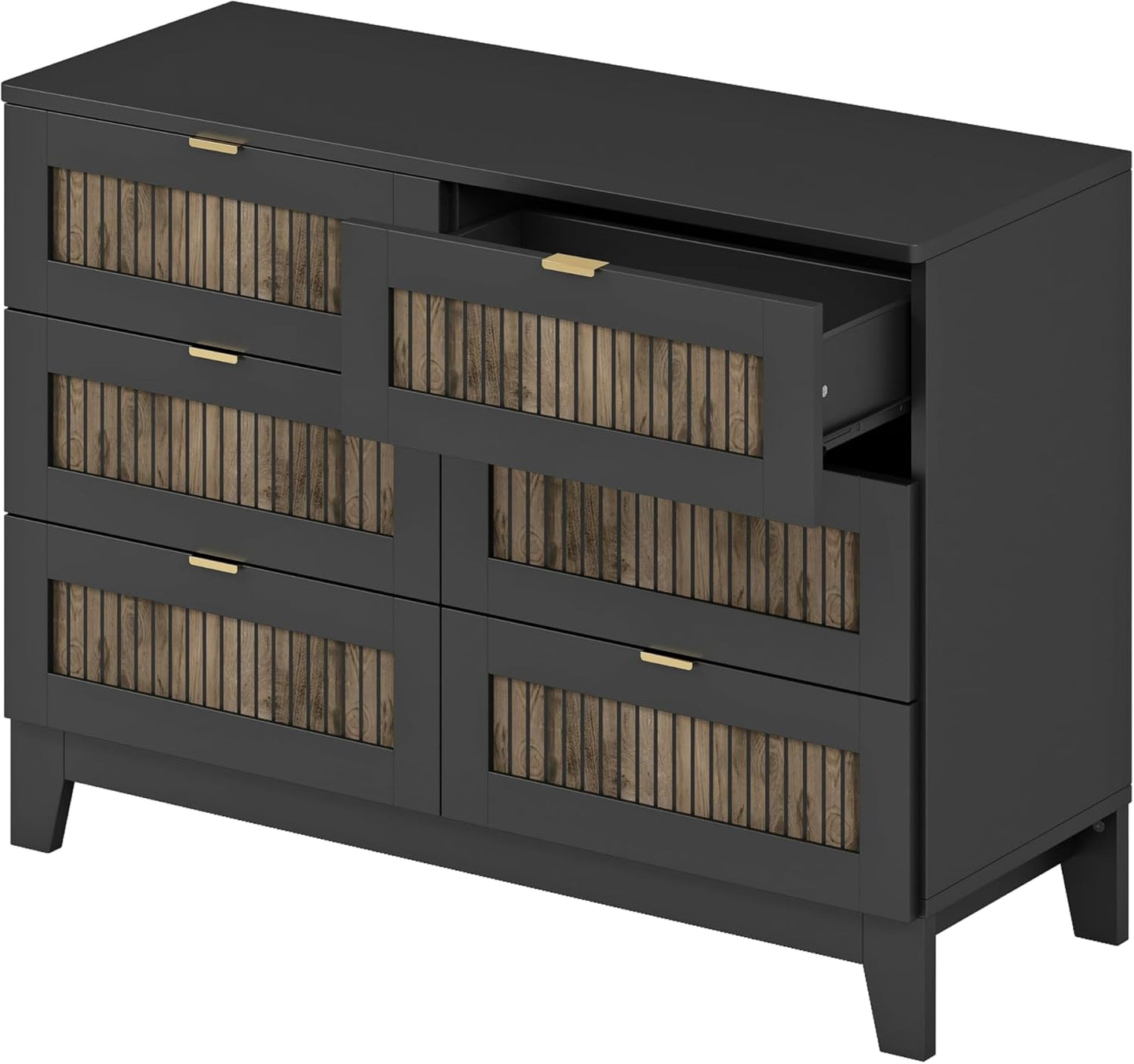 4 Pieces Bedroom Sets,Queen Size Platform Bed with Wooden Strip Stickers Decoration,Storage Nightstands & Drawer Dresser with Metal Handle for Kids Teens Adults,Farmhouse Bedroom Furniture Set,Black