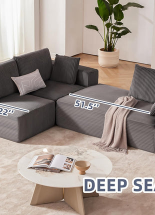 108-Inch Modular Sectional Sofa - Modern L-Shaped Cloud Couch with Deep Seat and Left-Facing Chaise, Upholstered for Living Room or Bedroom (Grey)
