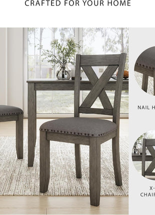 Caitbrook Rustic 7-Piece Dining Set by Signature Design by Ashley - Rectangular Table with Six X-Back Upholstered Chairs in Gray