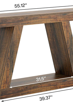 55-Inch Rustic Farmhouse Console Table with Storage - Industrial Wooden Entryway Table for Hallway and Living Room in Dark Brown
