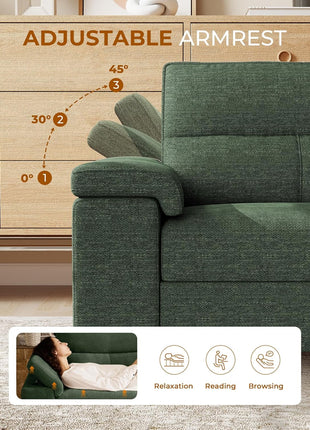 Contemporary Chenille Loveseat with 8-Inch Comfort Cushions, Convertible Armrests, Removable Cover, and Elevated Legs (Green) - 88.97 Inches