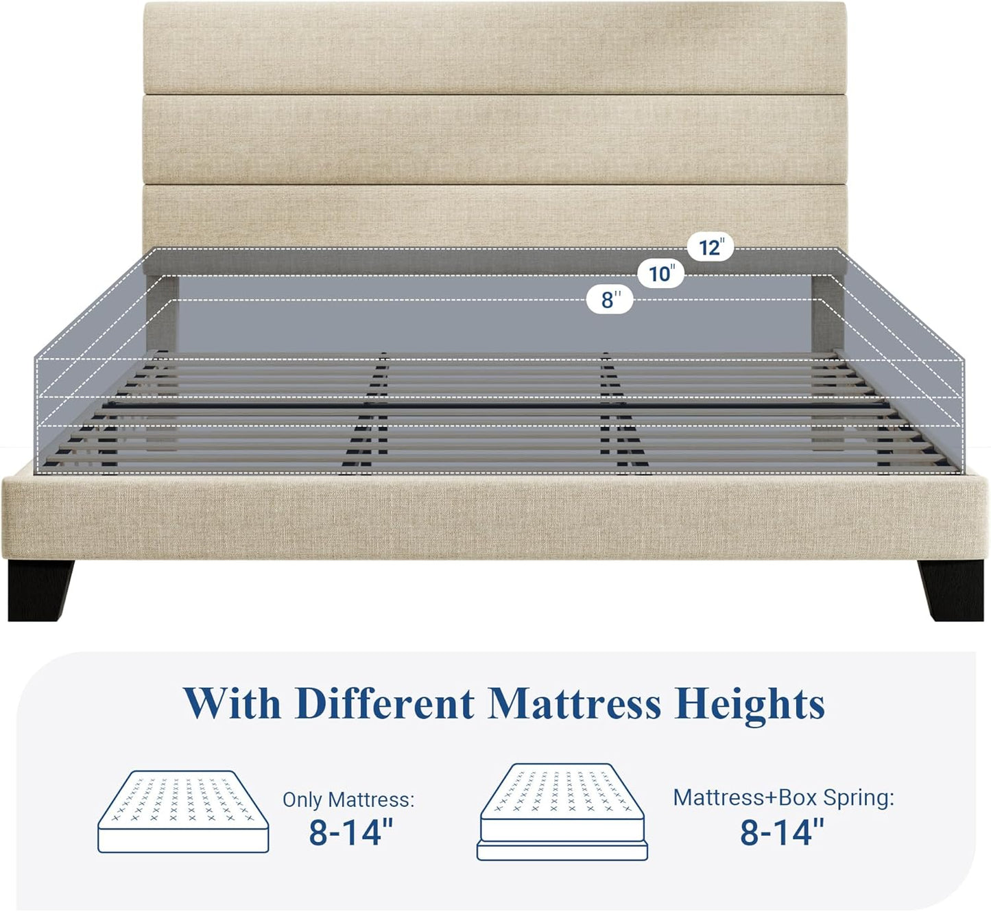 King Size Platform Bed Frame with Fabric Upholstered Headboard and Wooden Slats Support, Fully Upholstered Mattress Foundation/No Box Spring Needed/Easy Assembly, Beige