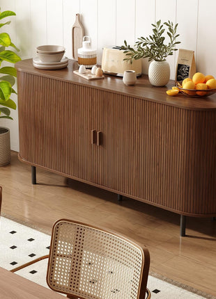 63-Inch Contemporary Sideboard Buffet Cabinet with Sliding Door and Adjustable Shelf, Elegant Storage Solution for Kitchen and Entryway in Walnut Finish