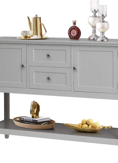 Grey Wood Buffet Sideboard with Storage Shelves, Drawers, and Cabinets for Living, Kitchen, and Dining Areas