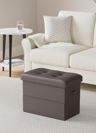 Foldable Leather Storage Ottoman with Padded Seat - Multi-functional Foot Rest and Storage Bench for Living Room and Bedroom, Supports Up to 350 lbs, Dimensions: 17x13x13 inches, Brown
