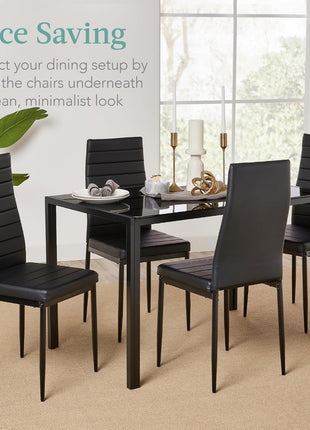 5-Piece Contemporary Glass Dining Set with Upholstered Chairs and Metal Frame for Small Spaces