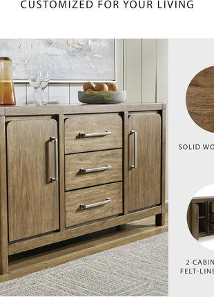 Cabalynn Farmhouse Glazed 2-Door Dining Server with Adjustable Shelves and Three Drawers in Light Brown by Signature Design by Ashley