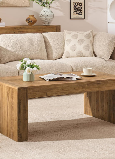 Reclaimed Solid Wood Rectangular Coffee Table, 47.3" Modern Rustic Industrial Centerpiece for Living Room and Office, Quick 10-Minute Assembly