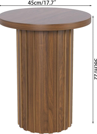 Farmhouse Round Pedestal End Table with Fluted Panel - Rustic Walnut Side Table for Compact Living Areas