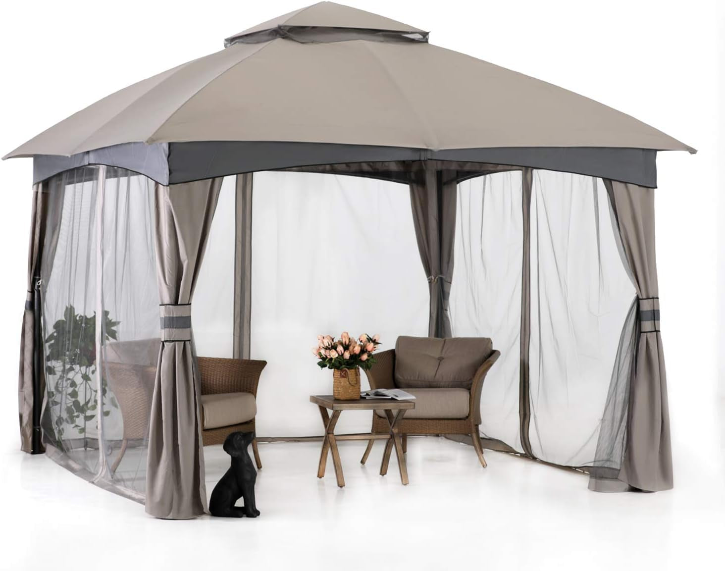 10X10 Outdoor Gazebo - Patio Gazebo with Mosquito Netting, Outdoor Canopies for Shade and Rain for Lawn, Garden, Backyard & Deck (Gray)