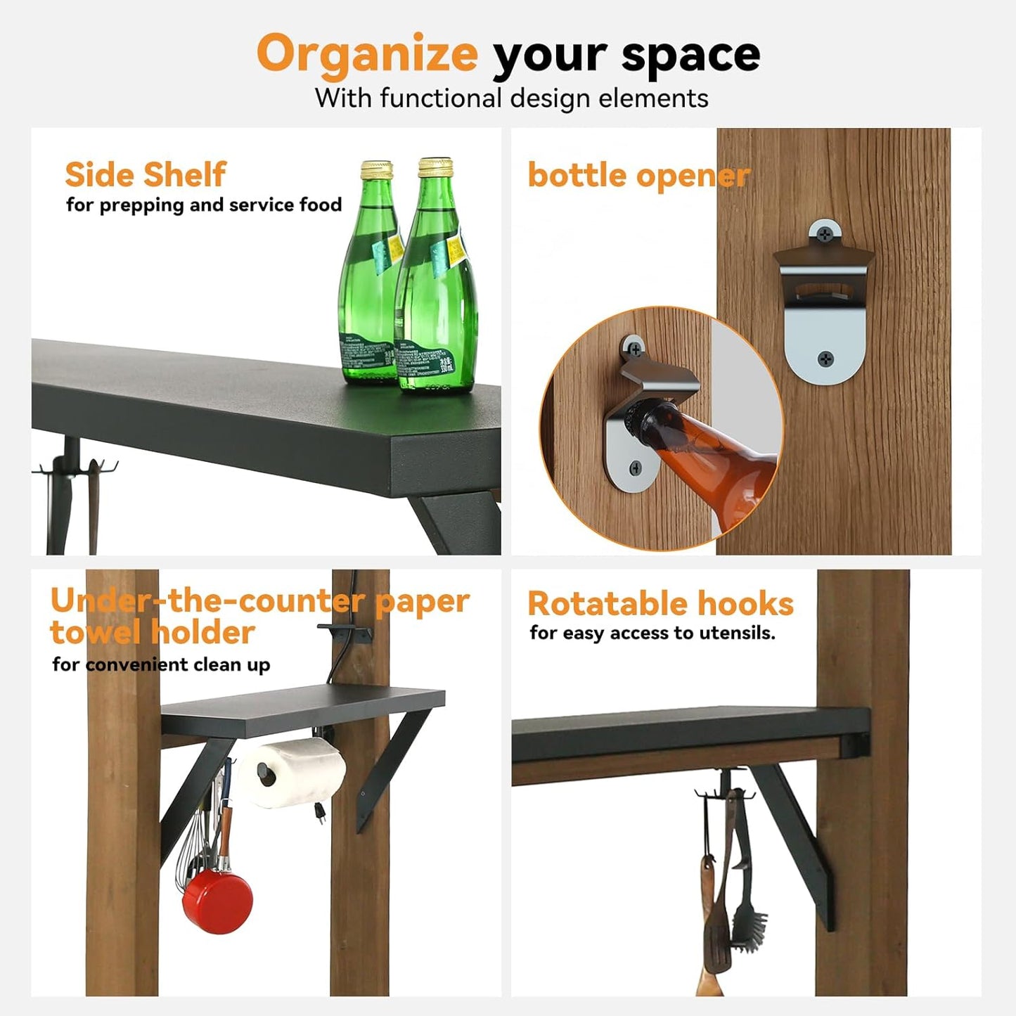 Modern Shade Grill Gazebo 6' X 8', Cedar Wood Gazebo with Shelves and Paper Towel Holder, Patio Pavilion with Galvanized Steel Roof, USB and USB-C Charging Ports for Patio Backyard