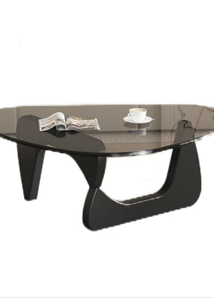 Contemporary Round Glass Coffee Table with Abstract Design, 32.68" Diameter x 22.44" Width x 15.75" Height, Black-Gray Finish for Living Room and Home Office
