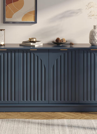 58-Inch Mid-Century Modern Fluted Sideboard Buffet Cabinet with Arched Doors and Adjustable Shelves, Versatile Wood Media Console for Living Room, Dining Room, Kitchen, and Hallway