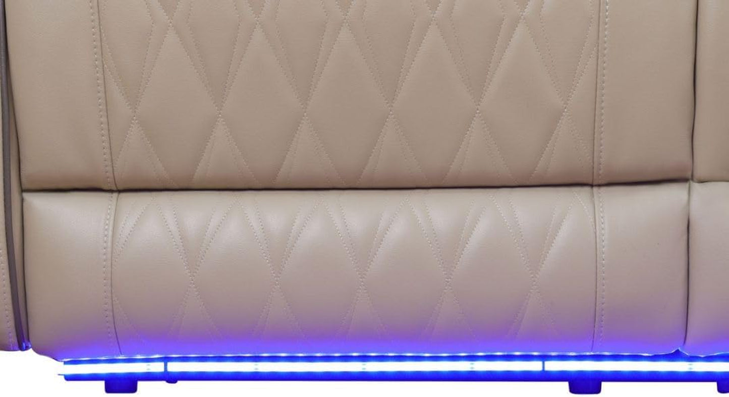 Power Breathing Leather Reclining Sofa Set,Power Recliner Sectional Couch with LED Light,Sectional Reclining Couch Set with USB Port/Storage for Living Room Home Office (Beige)