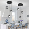 3-Light Black Pendant Light Fixtures Modern Smoke Gray Glass Globe Pendant Lights Kitchen Island Adjustable Hanging Lights Globe Stairwell Lighting Black Chandelier for Dining Room