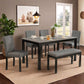 Dining Table Set for 5, Modern 6 Piece Dining Room Table Set with Rectangular Table 4 Upholstered Backrest Chairs and a Bench, Counter Height Kitchen Sets with Wood Grain Surface, Black