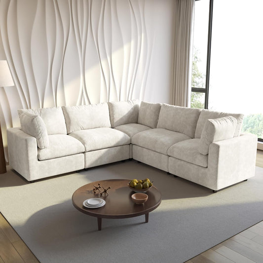 Cloud Couch Modular Sectional Sofa,100.5" V Shaped Couch, Convertible Wide Seater, 5 Seater for Living Room Set,Covers Washable&Replaceable,Beige