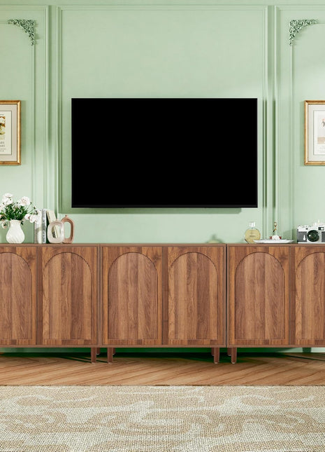 94.5” Mid-Century Modern Fluted Sideboard Buffet Cabinet with Storage for Dining Room, Kitchen, and Living Room