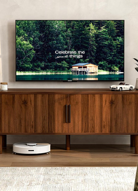 Contemporary TV Stand for Up to 60-Inch TVs, Entertainment Center with Sliding Doors and Adjustable Shelving, Walnut Finish, Perfect for Living Room and Bedroom Storage