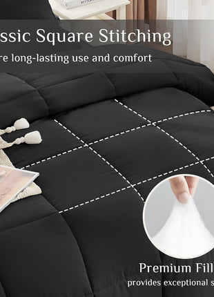 Queen Size 7-Piece Ultra-Soft Comforter Set, Oeko-Tex Certified Bedding Ensemble with Down Alternative Comforter, Sheets, Pillowcases, and Shams in Black
